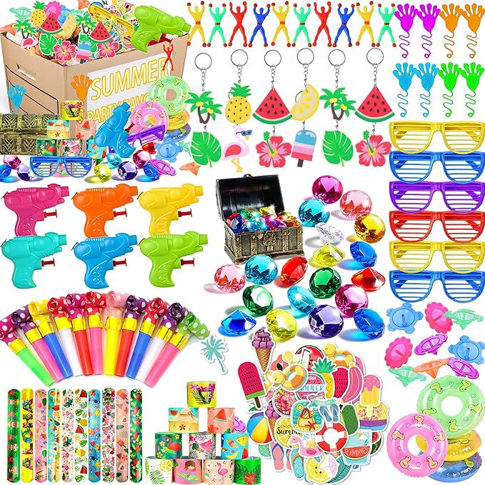 Pool Party Favors Summer Goodies Bracelets Stickers Gifts Pinata Filler Bulk for Summer Party Kid Hawaiian Flamingo Birthday Party Stuffers Supplies (Style 01)
