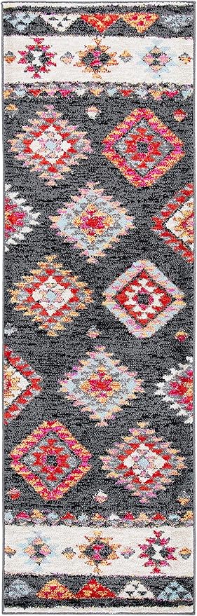SAFAVIEH Adirondack Collection Runner Rug - 2'6" x 8', Black & Red, Boho Tribal Design, Non-Shedding & Easy Care, Ideal for High Traffic Areas in Living Room, Bedroom (ADR245Z)