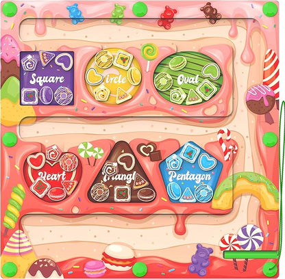 Magnetic Color & Shape Maze - Montessori Toys for 3 Years Old Girl Boy, Color and Shape Sorting Toy, Magnetic Activity Puzzle Board for Kids, Fine Motor Skill Game