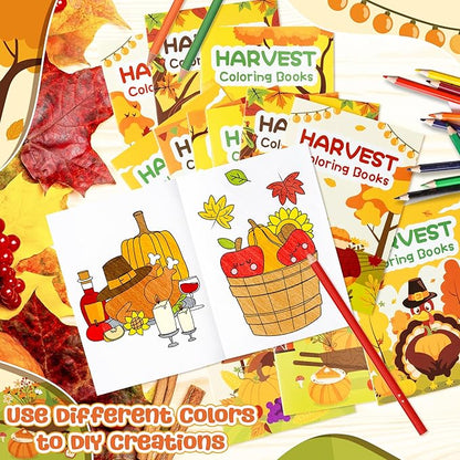 Fall Harvest Coloring Books for Kids 24Pcs Bulk Thanksgiving Mini Coloring Booklet DIY Art Drawing Book with Pumpkin Turkey for Toddlers Autumn Thanksgiving Birthday Party Favors Goodie Bag Filler