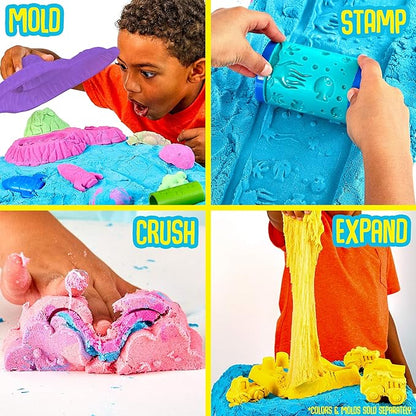 by Horizon Group USA, 1.5 Lbs of Stretchable, Expandable, Moldable Cloud Slime, Non Stick, Slimy Play Sand in A Reusable Bucket, Blue- A Sensory Activity , Light Blue