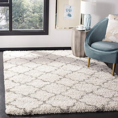 SAFAVIEH Hudson Shag Collection Area Rug - 5'3" x 7'6", Ivory & Grey, Moroccan Trellis Design, Non-Shedding & Easy Care, 2-inch Thick Ideal for High Traffic Areas in Living Room, Bedroom (SGH282A)
