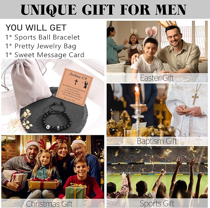 Baseball/Basketball/Football/Soccer Bracelet for Boys Cross Beaded Bracelet Gifts for Son Grandson Players Team Fan Friends,First Communion Christian Graduation Gifts for Teens Boys