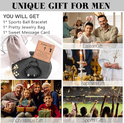 Baseball/Basketball/Football/Soccer Bracelet for Boys Cross Beaded Bracelet Gifts for Son Grandson Players Team Fan Friends,First Communion Christian Graduation Gifts for Teens Boys