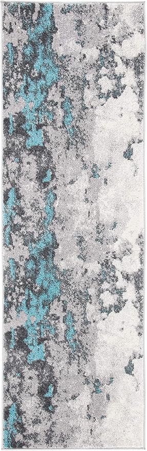 SAFAVIEH Adirondack Collection Runner Rug - 2'6" x 8', Turquoise & Grey, Modern Abstract Design, Non-Shedding & Easy Care, Ideal for High Traffic Areas in Living Room, Bedroom (ADR134K)