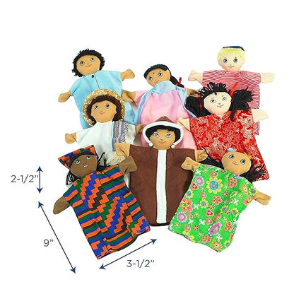 Children's Factory Multi-Cultural Hand Puppets, Set-8, Kids Preschool or Daycare Pretend Play, Toddler Playroom or Homeschool Activity