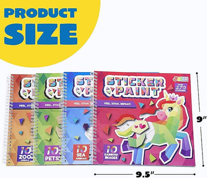 JOYIN 4-Pack Crafts for Kids Sticker Painting Book Gift Party Favor Creations 40 Pictures - Mess-Free Art Play for Kids' Creative Adventures at Home and While Traveling