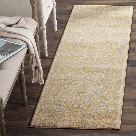 SAFAVIEH Evoke Collection 2'2" x 7' Ivory/Gold EVK242S Non-Shedding Living Room Entryway Foyer Hallway Bedroom Runner Rug