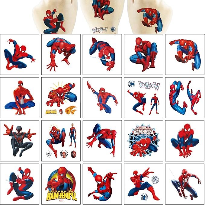 40Sheets Cartoon Spider-Man Temporary Tattoos for Kids Birthday Party Favors, Cute Spider-Man Decoration Sticker Gifts for Girl Boys Home Activity Class Prizes Carnival Christmas Rewards