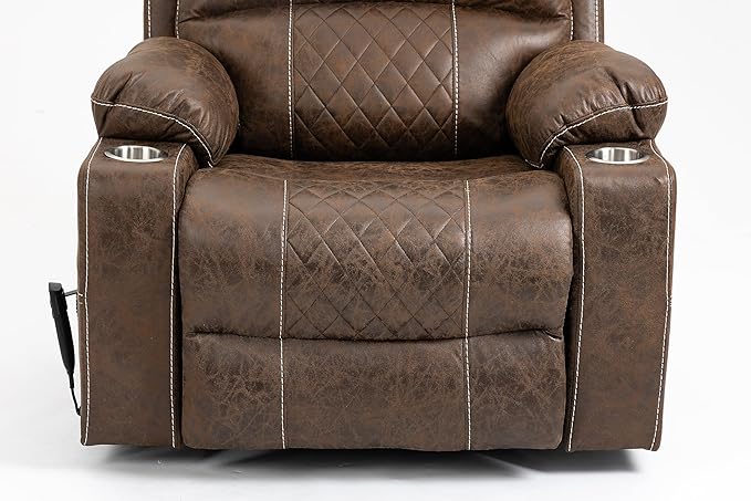 FANYE Electric Power Lift Chair for Elderly W/Massage and Heat, Infinite Positions 2 Remote Controllers Oversized Faux Leather Upholstered Recliner & Armchair W/Side Pockets & Cup Holders, Brown