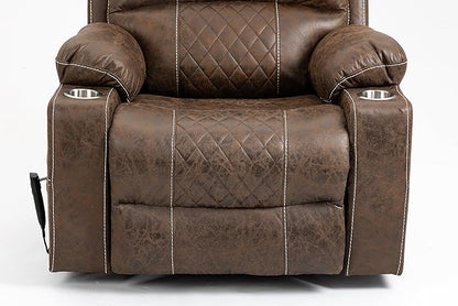 FANYE Electric Power Lift Chair for Elderly W/Massage and Heat, Infinite Positions 2 Remote Controllers Oversized Faux Leather Upholstered Recliner & Armchair W/Side Pockets & Cup Holders, Brown