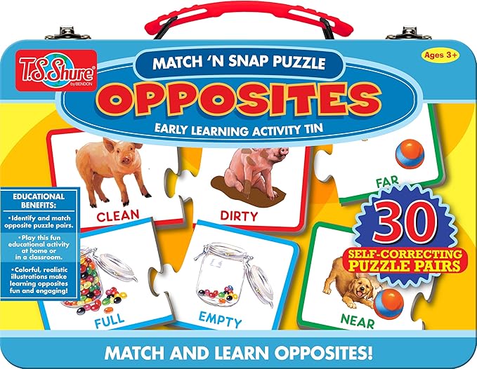 Bendon TS Shure Opposites 30-Piece Matching Puzzle with Tin Storage Case Pre-School Kindergarten Learning 51467