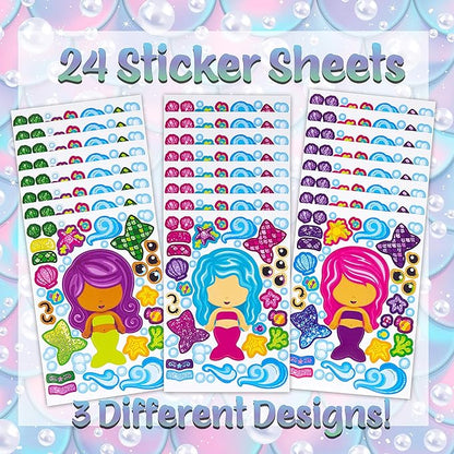 24 Make A Mermaid Stickers - Perfect for Mermaid Party Supplies & Mermaid Party Favors for Kids - Great for Under The Sea Birthday Decorations Or Classroom Activity That Promotes Creativity - Ages 3+