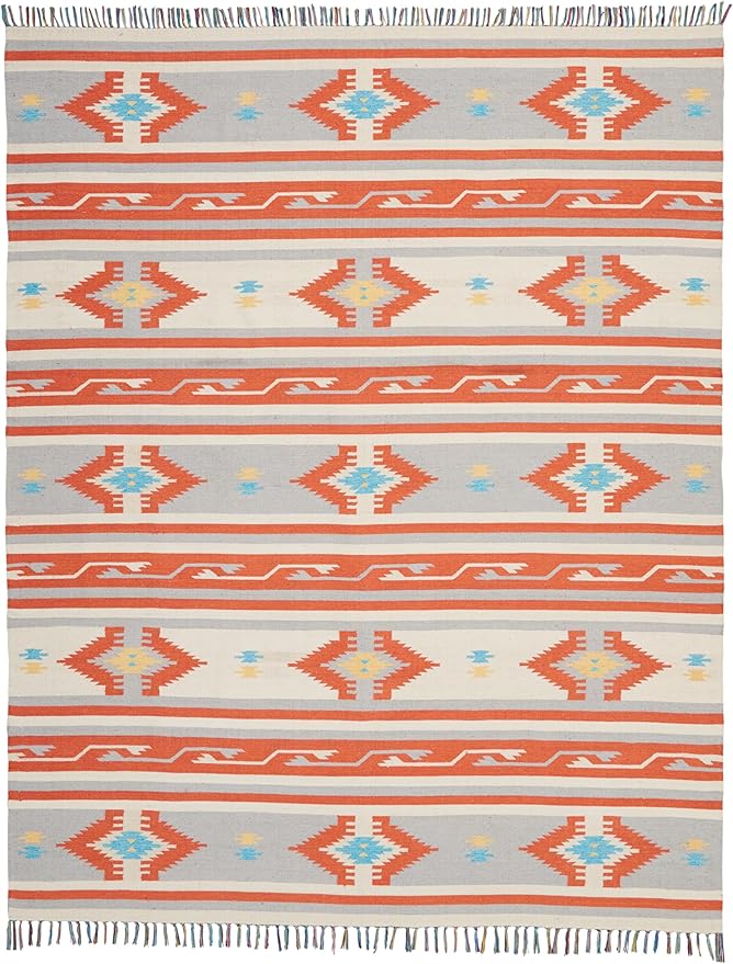 Nourison Baja Tribal Ivory/Grey 8' x 10' Area Rug, Easy Cleaning, Non Shedding, Bed Room, Living Room, Dining Room, Kitchen (8x10)