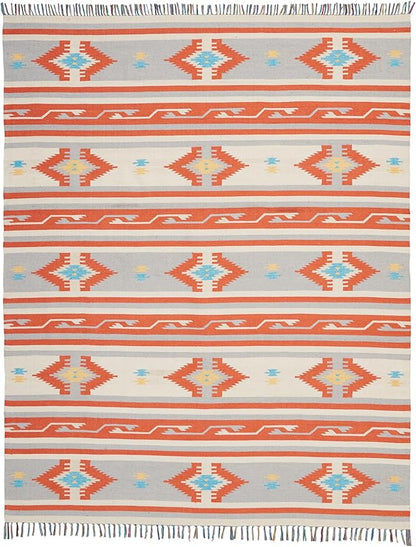 Nourison Baja Tribal Ivory/Grey 8' x 10' Area Rug, Easy Cleaning, Non Shedding, Bed Room, Living Room, Dining Room, Kitchen (8x10)