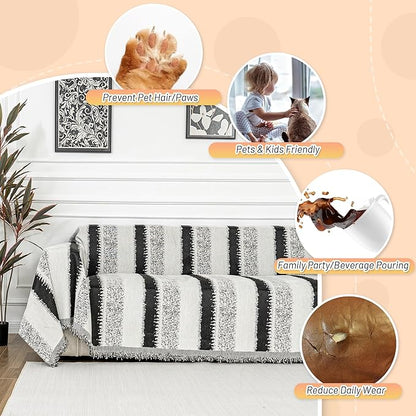 MYSKY HOME Sofa Covers for Sectional Sofa, Couch Cover for Dogs, Throw Couch Covers Loveseat Covers Futon Cover L Shaped Cover Washable Chenille Couch Protector, 71" x 134", Black Star Cluster