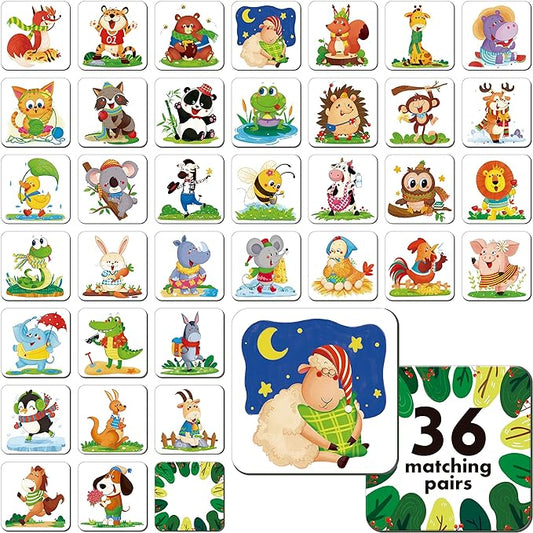 Hebayy Memory Matching Game, 72 PCS Animals Matching Cards for Toddlers 36 Designs Memory Cards Educational Learning Toys for Preschool 4 5 6 Years Old
