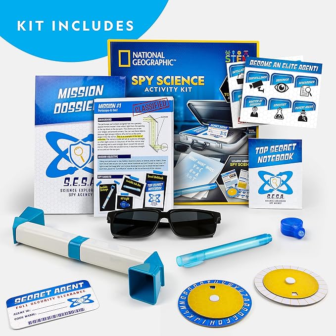 NATIONAL GEOGRAPHIC Spy Science Kit - Kids Spy Activity Set, Complete 10 Secret Missions with Gadgets for Kids and Gear, Detective Kit, Science Kits, Pretend Play