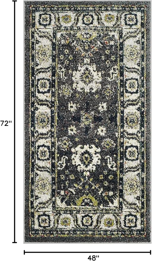 SAFAVIEH Vintage Hamadan Collection Accent Rug - 4' x 6', Dark Grey & Ivory, Persian Design, Non-Shedding & Easy Care, Ideal for High Traffic Areas in Entryway, Living Room, Bedroom (VTH214M)