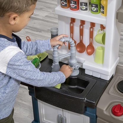Step2 Modern Metro Kids Kitchen Playset, Indoor/Outdoor Kitchenette, Interactive Play with Lights and Sounds, Made of Durable Plastic, Includes 33 Piece Toy Accessories, For Toddlers 2+ Years Old