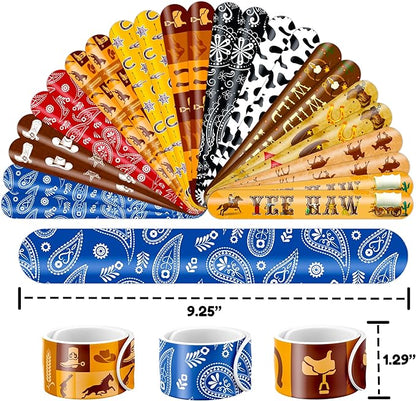 48PCS Cowboy Party Favors - 24PCS Temporary Tattoos & 24PCS Slap Bracelets - Cool Western Rodeo Themed Birthday Supplies, Decorations, Gifts, Classroom Prizes for Kids, Boys & Girls