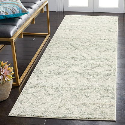SAFAVIEH Adirondack Collection Runner Rug - 2'6" x 8', Ivory & Green, Modern Diamond Distressed Design, Non-Shedding & Easy Care, Ideal for High Traffic Areas in Living Room, Bedroom (ADR131X)