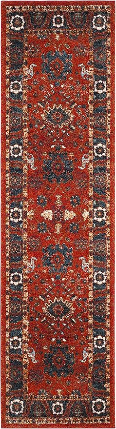 SAFAVIEH Vintage Hamadan Collection Runner Rug - 2'3" x 8', Orange & Blue, Oriental Traditional Persian Design, Non-Shedding & Easy Care, Ideal for High Traffic Areas in Living Room, Bedroom (VTH214C)
