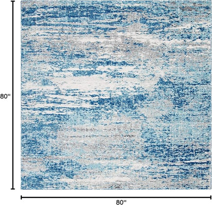 SAFAVIEH Evoke Collection 6'7" Square Light Blue/Grey EVK272M Modern Abstract Non-Shedding Living Room Bedroom Area Rug