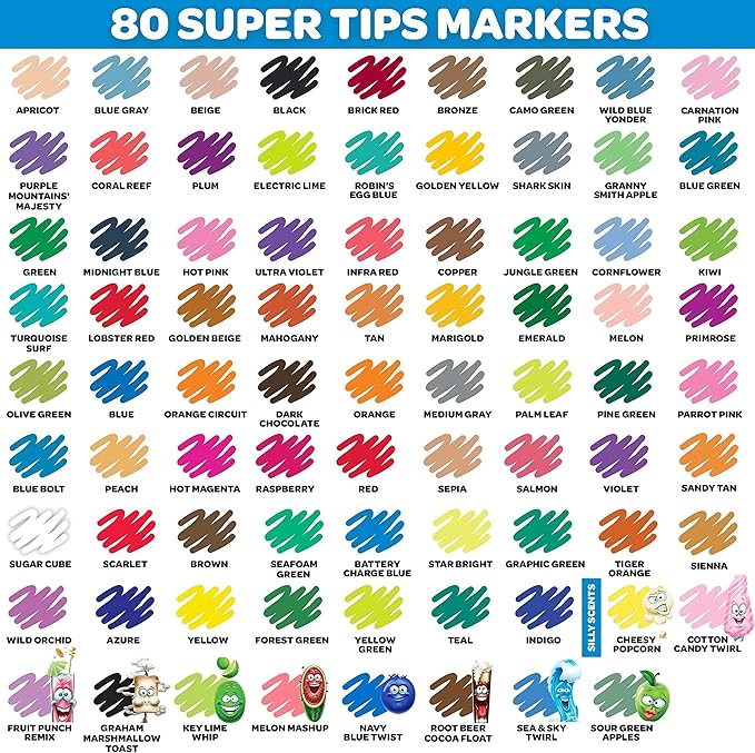 Crayola Supertips Washable Markers (80ct), Bulk Teacher Supplies for Classrooms, Kids Markers for Back to School, Ages 3+ [Amazon Exclusive]