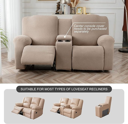 Genina Recliner Loveseat Cover Stretch Couch Covers Sofa slipcover for 2 Seat Reclining Couch Thick Jacquard Furniture Protector (Taupe)