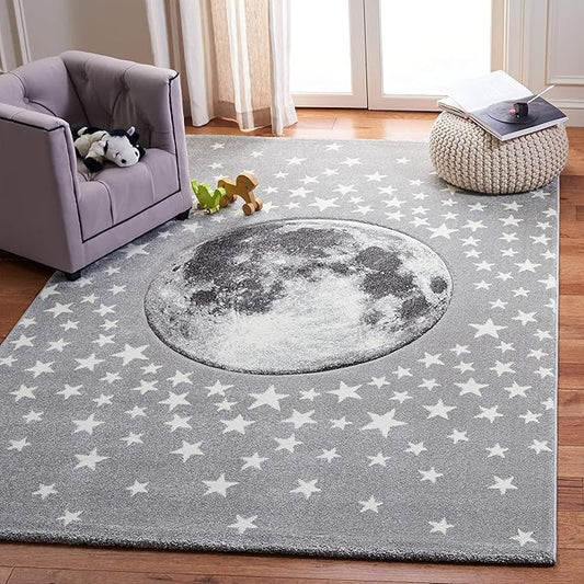 SAFAVIEH Carousel Kids Collection Area Rug - 8' x 10', Light Grey & White, Non-Shedding & Easy Care, Ideal for High Traffic Areas for Boys & Girls in Playroom, Nursery, Bedroom (CRK135F)