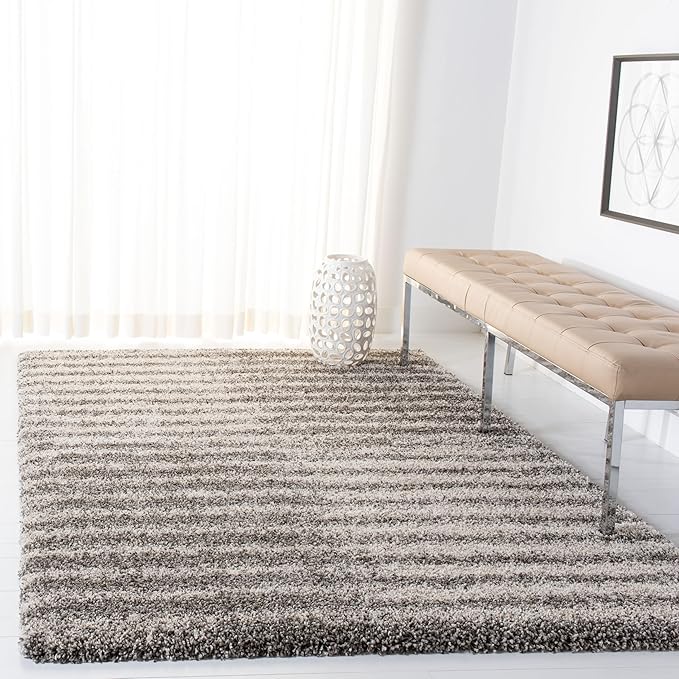 SAFAVIEH Hudson Shag Collection Area Rug - 5'3" x 7'6", Grey & Ivory, Modern Abstract Design, Non-Shedding & Easy Care, 2-inch Thick Ideal for High Traffic Areas in Living Room, Bedroom (SGH298F)