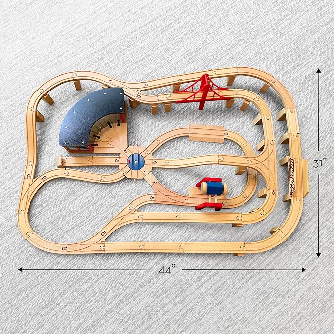 Melissa & Doug Wooden Railway Set, 130 Pieces - Wooden Train Set for Toddlers Ages 3+