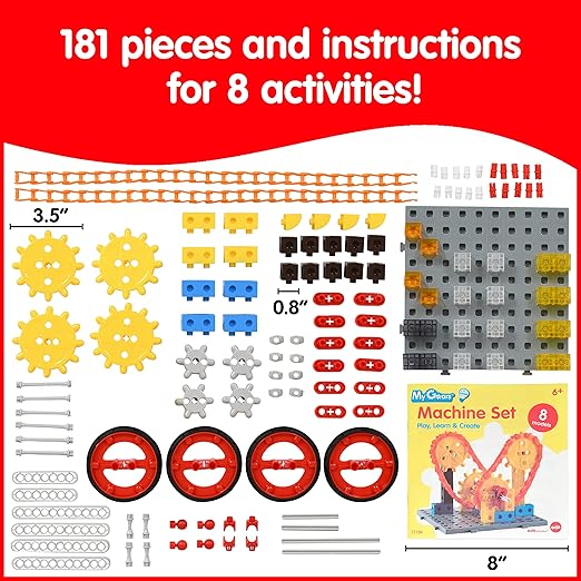 edxeducation My Gears Machine Set - 181 Pieces - 8+ Activities - Gears Toys for Kids - Build Rotating, Moving Models - Building Toys for Kids Ages 4-8