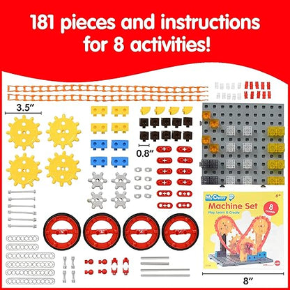 edxeducation My Gears Machine Set - 181 Pieces - 8+ Activities - Gears Toys for Kids - Build Rotating, Moving Models - Building Toys for Kids Ages 4-8