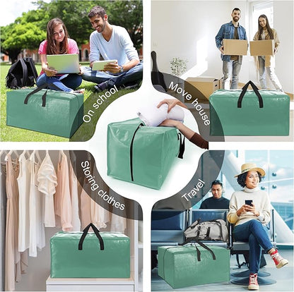 VELVETSURE 12 Pack Heavy Duty Large Moving Bags W/Backpack Straps - Strong Handles & Zippers, Storage Totes For Space Saving, Fold Flat, Alternative to Moving Box and Storage Bin, Teal
