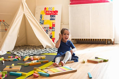 6 Piece Tegu Pocket Pouch Prism Magnetic Wooden Block Set, Tints