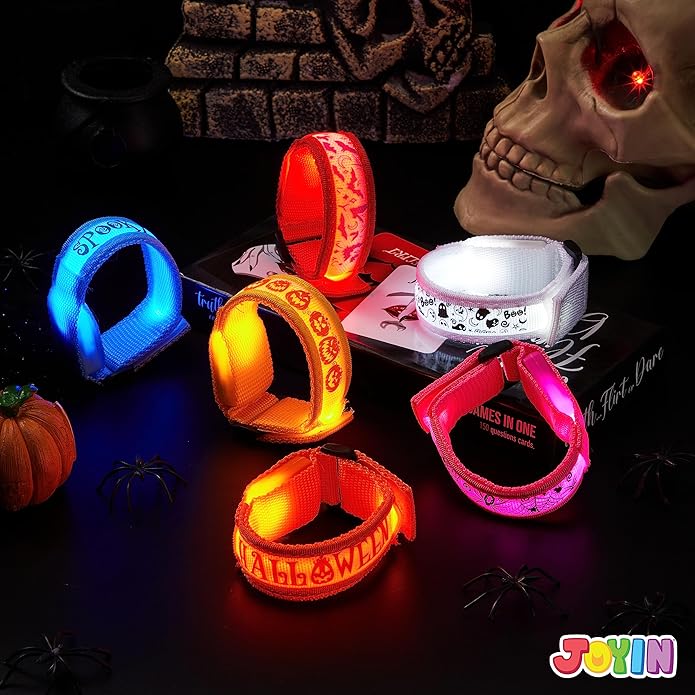 JOYIN 6 PCS Halloween Light Up Bracelets, LED Glow Flashing Wristband Toys for Kids, Glow in The Dark, Slender Wrists, Trick or Treat for Concerts, Sports, Night Events, Game Prizes, Party Favors