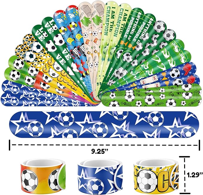 48PCS Soccer Party Favors - 24PCS Tattoos & 24PCS Slap Bracelets - Football-Themed Birthday Supplies, World Cup Decorations, Classroom Prizes, Gifts for Boys & Girls