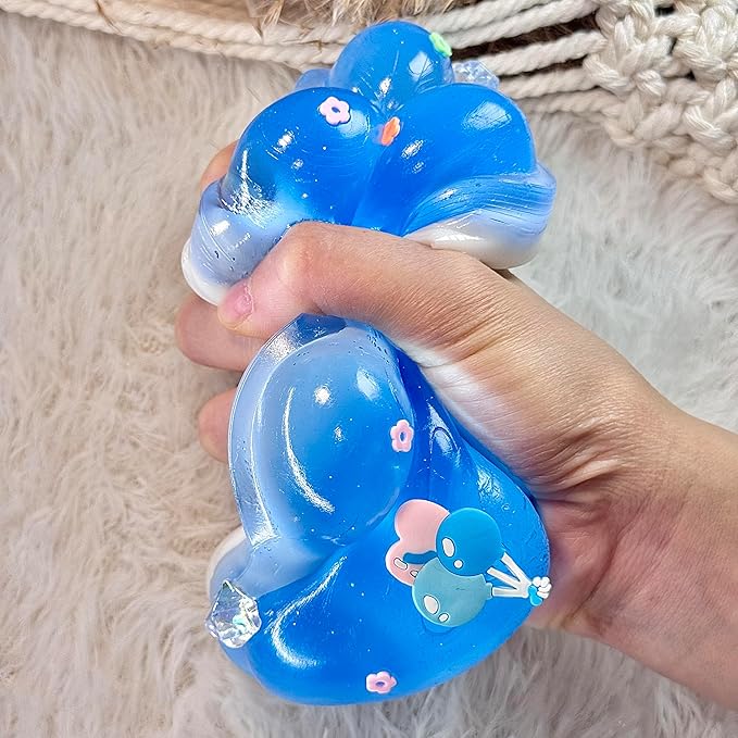 Big Taba Squishy Cat Paw, 5 in Large Paw Squeeze Toy Glittering Blue & White for Stress Relief and Relax, Sticky Squishies Fidget Toys for Party Favors Novelty Things Birthday Gift