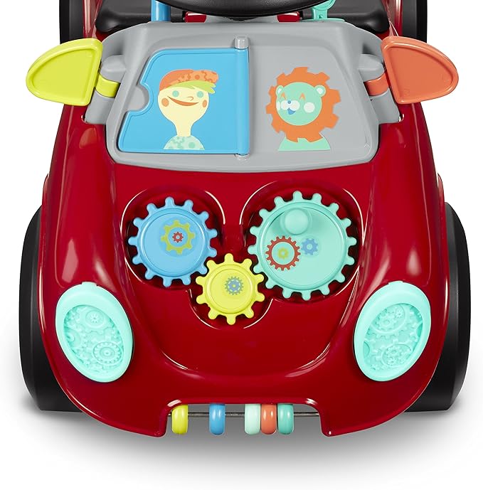Radio Flyer Busy Buggy, for Toddlers 1-3, 3-in-1 Push Walker Ride On Car with 17 Sensory Activities, Anti-Tip Feature, Under-Seat Storage, Horn and Gears, 42 lb Capacity, Toddler Ride On Toys