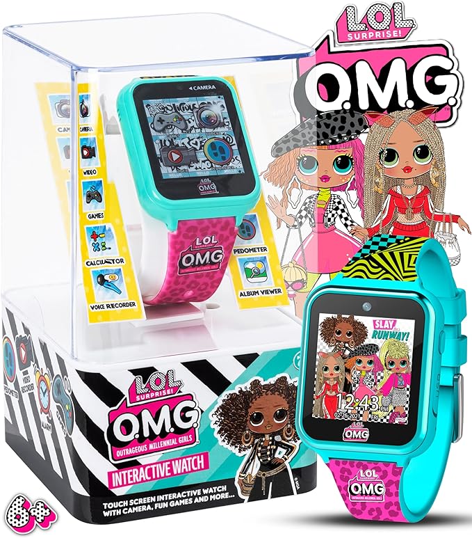 LOL Surprise OMG Kids Interactive Smart Watch with Camera, Games, Voice Recorder, Step Counter, 10 Stylish Watch Faces, Alarm, Timer, and Calculator - Trendy Fun Watch for Kids