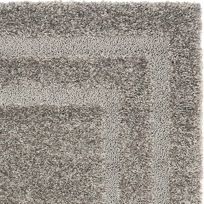 SAFAVIEH Florida Shag Collection Accent Rug - 4' x 6', Grey & Grey, Border Design, Non-Shedding & Easy Care, 1.2-inch Thick Ideal for High Traffic Areas in Entryway, Living Room, Bedroom (SG454-8080)