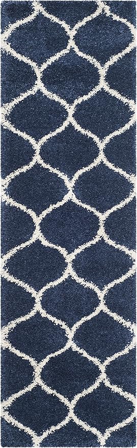 SAFAVIEH Hudson Shag Collection Runner Rug - 2'3" x 8', Navy & Ivory, Moroccan Trellis Design, Non-Shedding & Easy Care, 2-inch Thick Ideal for High Traffic Areas in Living Room, Bedroom (SGH280C)