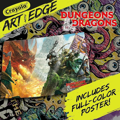 Crayola Art with Edge Dungeons & Dragons Coloring Pages (28pgs), Adult Coloring, DND, Full Poster Included, Gift for Teens