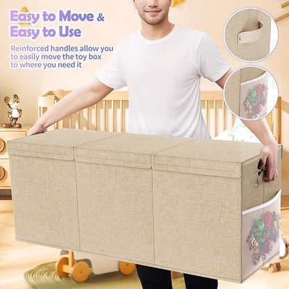Mabahoo Extra Large Toy Box, Collapsible Sturdy Kids Toy Chest for Boys, Girls, 40"x14"x16" Storage Organizer Toddler Storage Bins with Lids, Toybox Basket for Living Room, Bedroom, Nursery, Beige