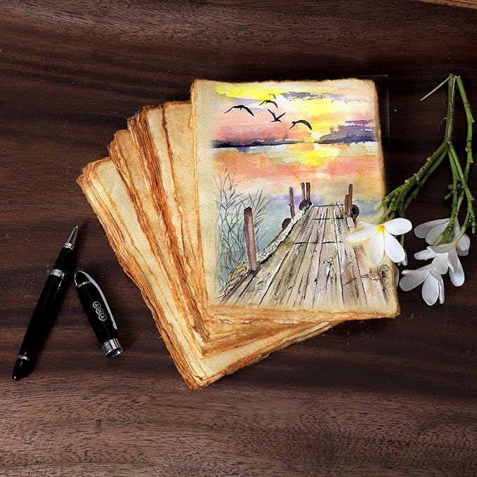 50 Pack Cotton Watercolor Paper with Deckle Edge 200 GSM Rough Textured Watercolor Paper for Writing