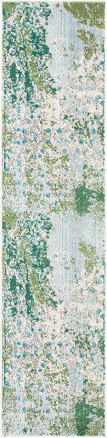 SAFAVIEH Madison Collection Runner Rug - 2' x 8', Green & Blue, Modern Abstract Design, Non-Shedding & Easy Care, Ideal for High Traffic Areas in Living Room, Bedroom (MAD499X)