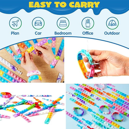 JOYIN Pop Fidget Toys pops Bulk 50 Pack Party Favors for Kids 4-8,8-12 Year, Fidget Bracelets Sensory Toys for Birthday Carnival School Prizes Gifts Goodie Bags Stuffers for Kids, Treasure Box Toys