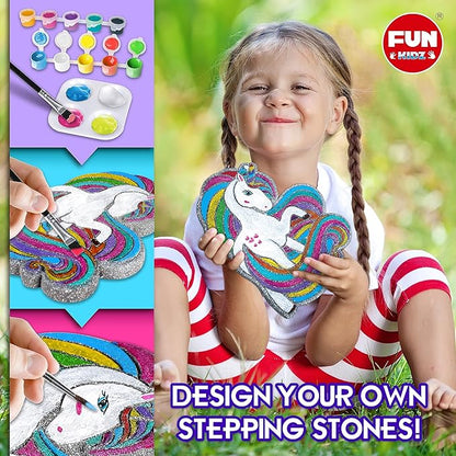 PYO Stepping Stones for Kids, ColorMyWay 2 Pack Unicorn Flower Garden Activities for Girls Boys Ages 3-12 Mosaic Art Kit for Stone Craft